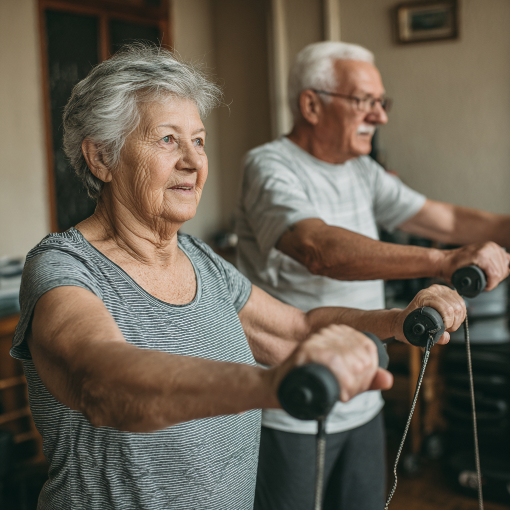 Older adults adapting movement exercises to home environment with simple equipment